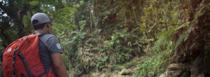 Blick auf einen Wanderer in einem Wald in Kolumbien
